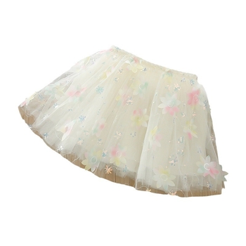 Пола за момичета в стил принцеса с мрежеста пухкава пола и флорална бисерна бродерия на газе тъкан с памучна подплата