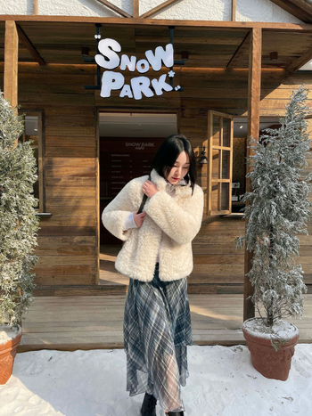 Kaput od umjetnog krzna, korejski stil, dugi rukavi, kvadratni ovratnik