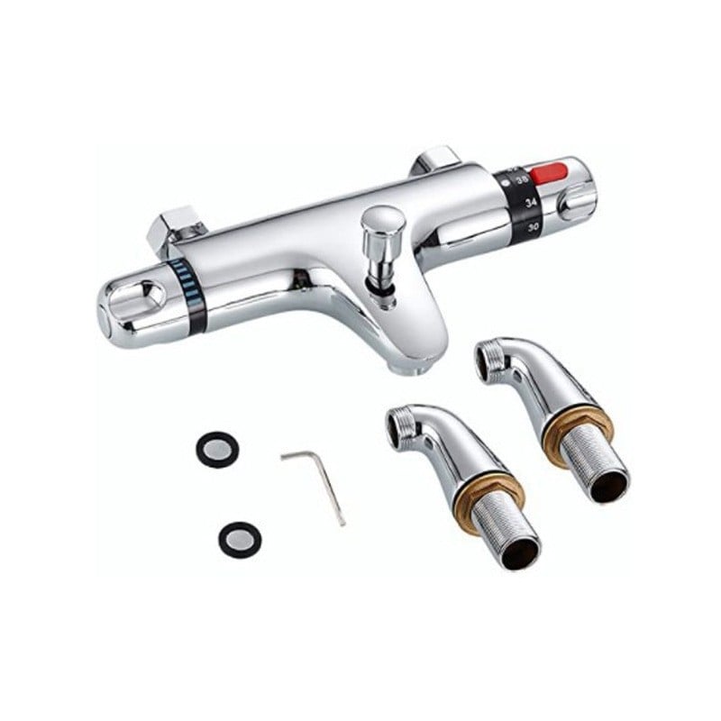 Robinet de duș termostatic încastrat, montat pe perete, cu mecanism de ridicare‑blocare, corp din cupru, interval de temperatură 15–95°C, intrare/ieșire 26 mm