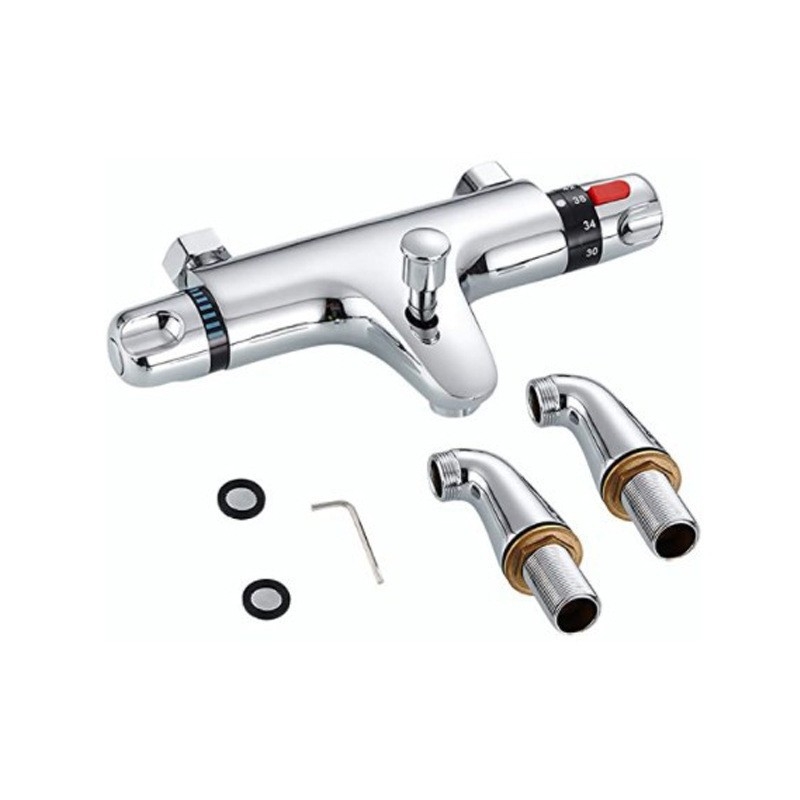 Robinet de duș termostatic încastrat, montat pe perete, cu mecanism de ridicare‑blocare, corp din cupru, interval de temperatură 15–95°C, intrare/ieșire 26 mm