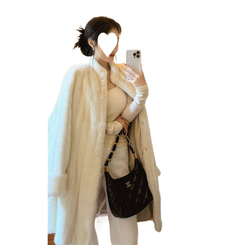 Палто от изкуствен Mink пух, плюшена козина; Chenille плат и смес Spandex; дълги ръкави; полуотворен яка