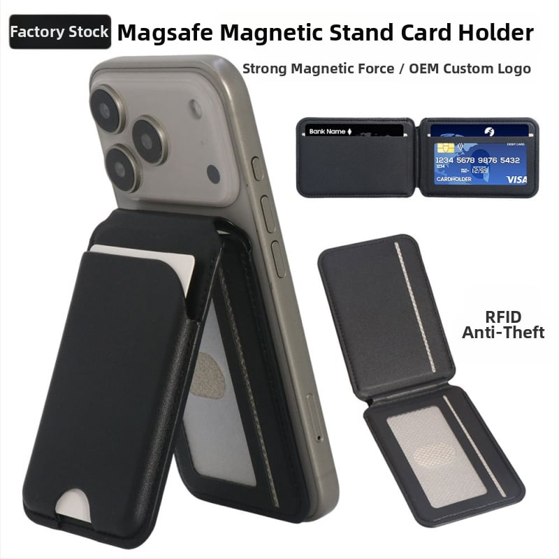 iPhone 17 Pro mágneses kártyatartó pénztárca MagSafe-hez, forgó tengellyel, több szögben állítható, RFID védelem