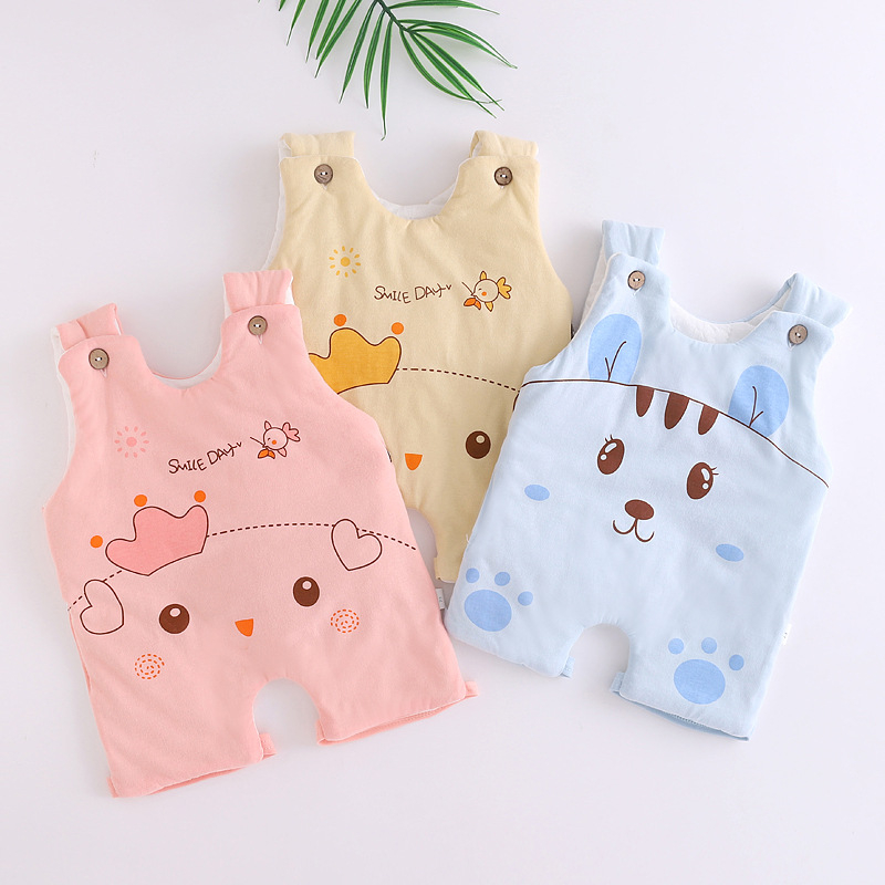 Бебешка памучна коремна лента — дебела топла жилет-стил коремна защита с мультяшен принт, памучна подплата и пълнеж, за 0–3 г