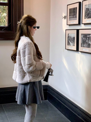 Палто от изкуствен косъм, casual стил, дълги ръкави, полиестер, хоризонтално пришиване на косъм, обикновена дължина