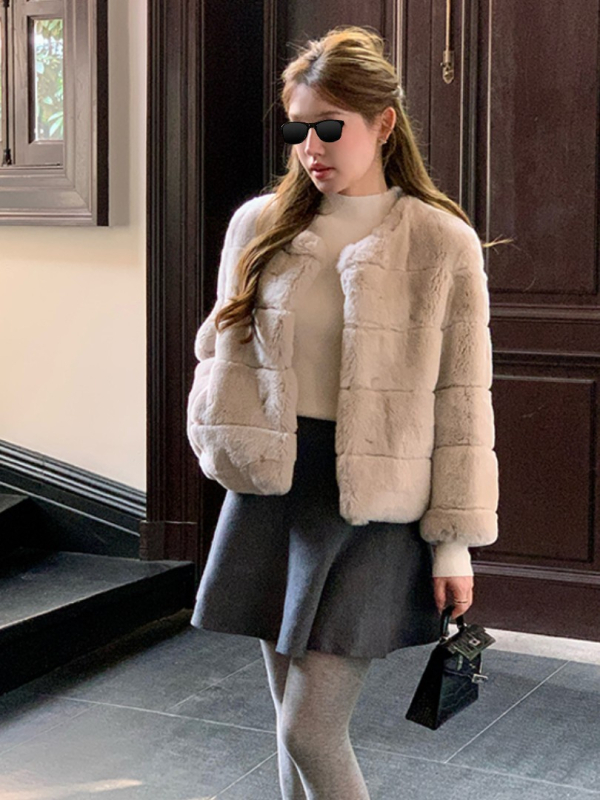 Палто от изкуствен косъм, casual стил, дълги ръкави, полиестер, хоризонтално пришиване на косъм, обикновена дължина