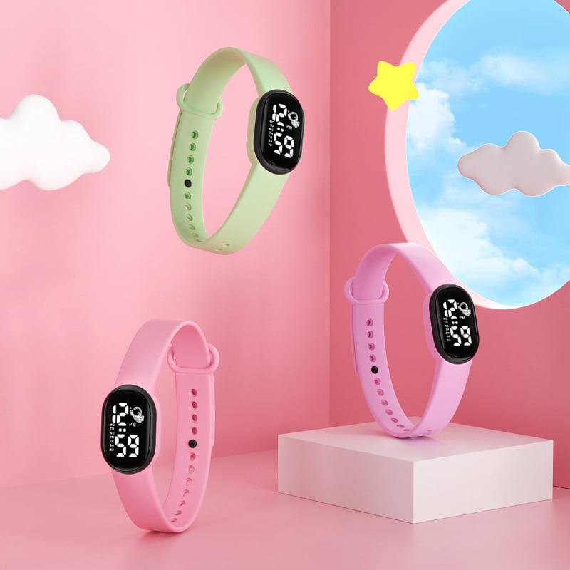 Mini asztronauta LED digitális óra (számlap: számkijelzés, elektronikus LED-mechanizmus, 10 m vízállóság, ovális számlap, PU szíj)