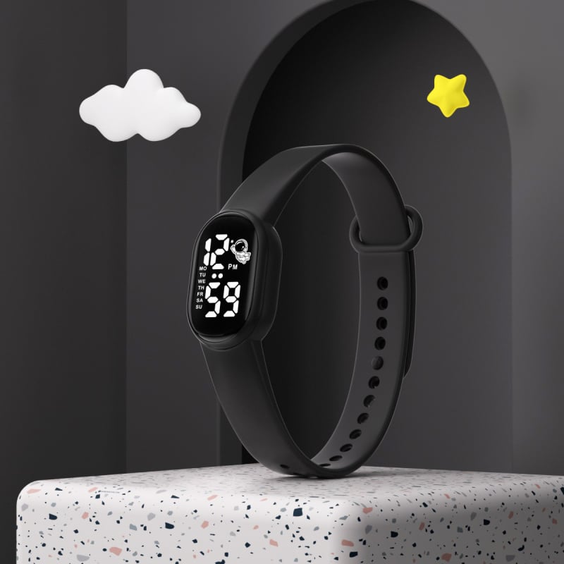 Mini asztronauta LED digitális óra (számlap: számkijelzés, elektronikus LED-mechanizmus, 10 m vízállóság, ovális számlap, PU szíj)