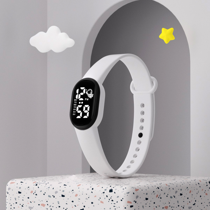 Mini asztronauta LED digitális óra (számlap: számkijelzés, elektronikus LED-mechanizmus, 10 m vízállóság, ovális számlap, PU szíj)