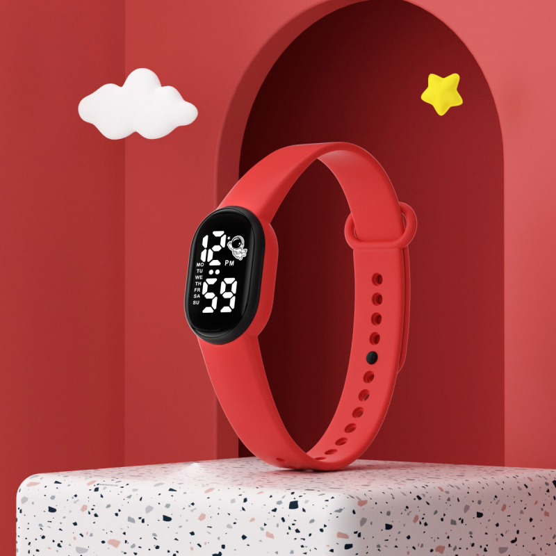 Mini asztronauta LED digitális óra (számlap: számkijelzés, elektronikus LED-mechanizmus, 10 m vízállóság, ovális számlap, PU szíj)