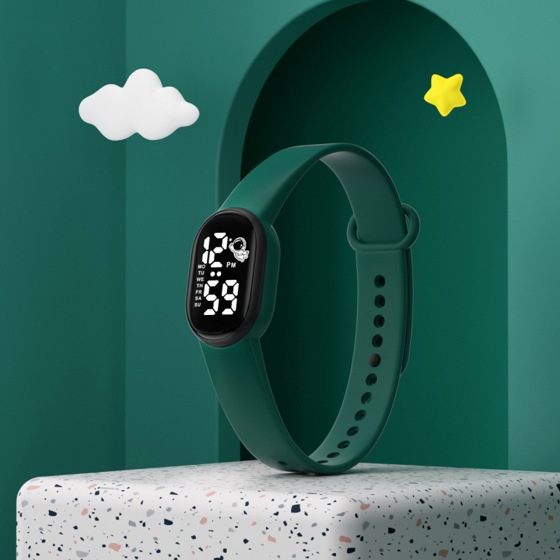 Mini asztronauta LED digitális óra (számlap: számkijelzés, elektronikus LED-mechanizmus, 10 m vízállóság, ovális számlap, PU szíj)