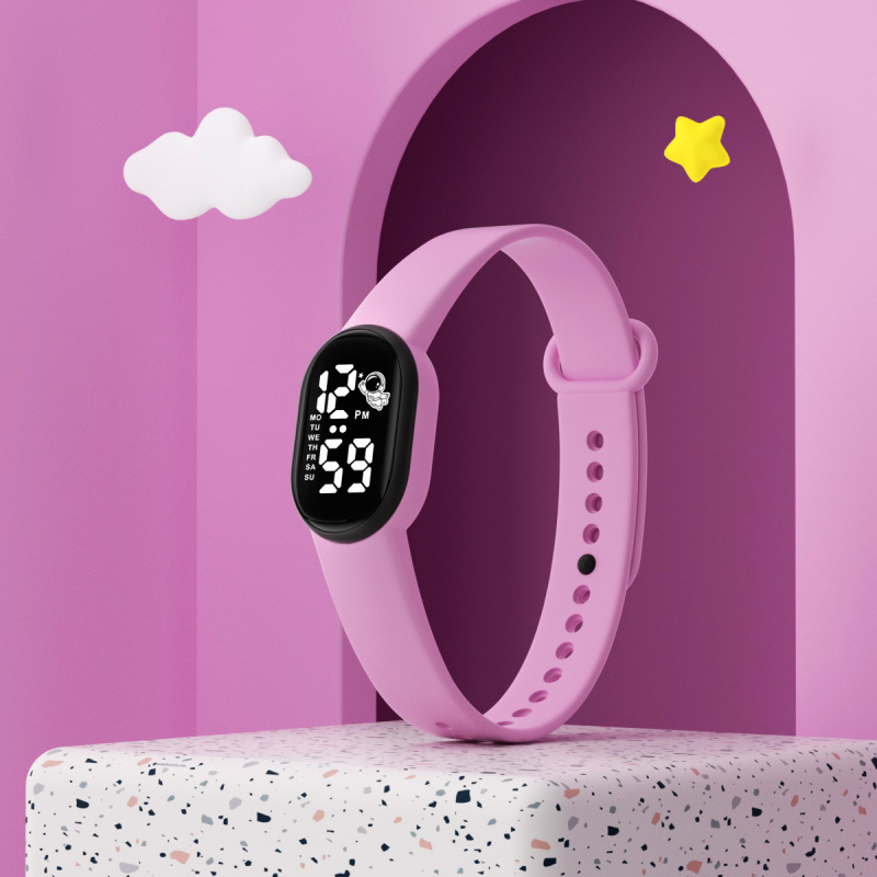 Mini asztronauta LED digitális óra (számlap: számkijelzés, elektronikus LED-mechanizmus, 10 m vízállóság, ovális számlap, PU szíj)