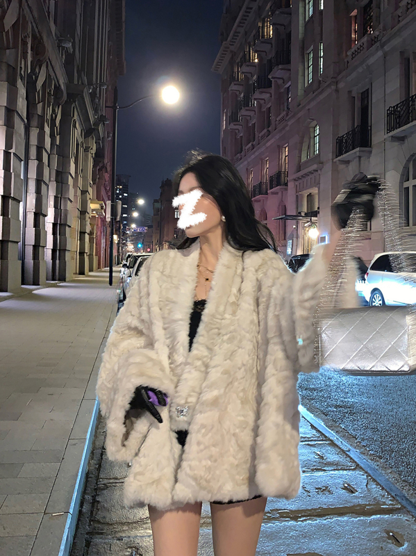 Ayomis полиестер едноцветно свободно яке с V-образна яка, китайски стил