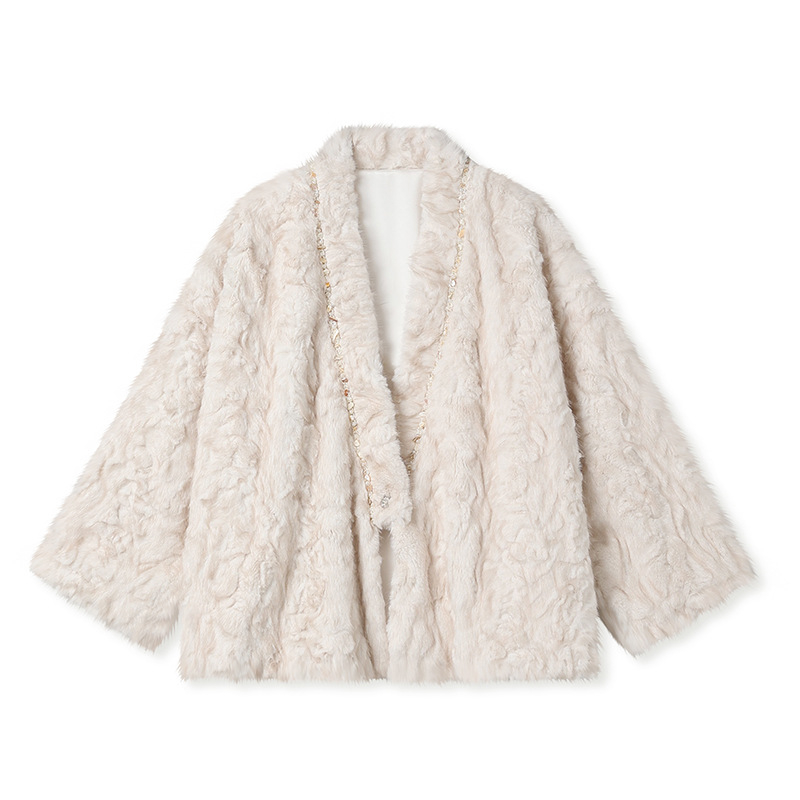 Ayomis полиестер едноцветно свободно яке с V-образна яка, китайски стил