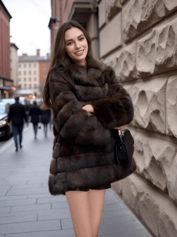Палто от изкуствен мех, средна дължина, с качулка, дълги ръкави, за възрастни жени
