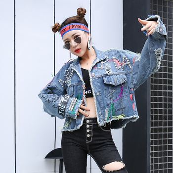 Дънково яке с принт букви, свободно крое, поло яка, дълги ръкави, 80–90% памук