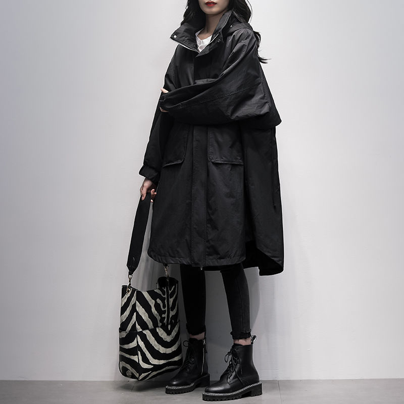 Дамско палто с качулка, средно дълго, от полиестер, съдържание на полиестер 95%+, дълги ръкави, градски стил