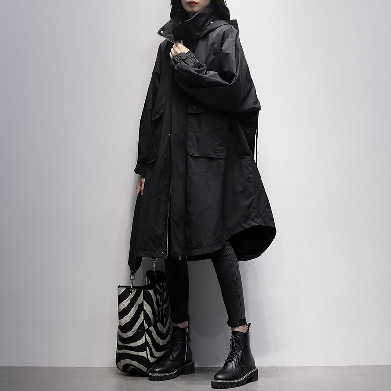 Дамско палто с качулка, средно дълго, от полиестер, съдържание на полиестер 95%+, дълги ръкави, градски стил