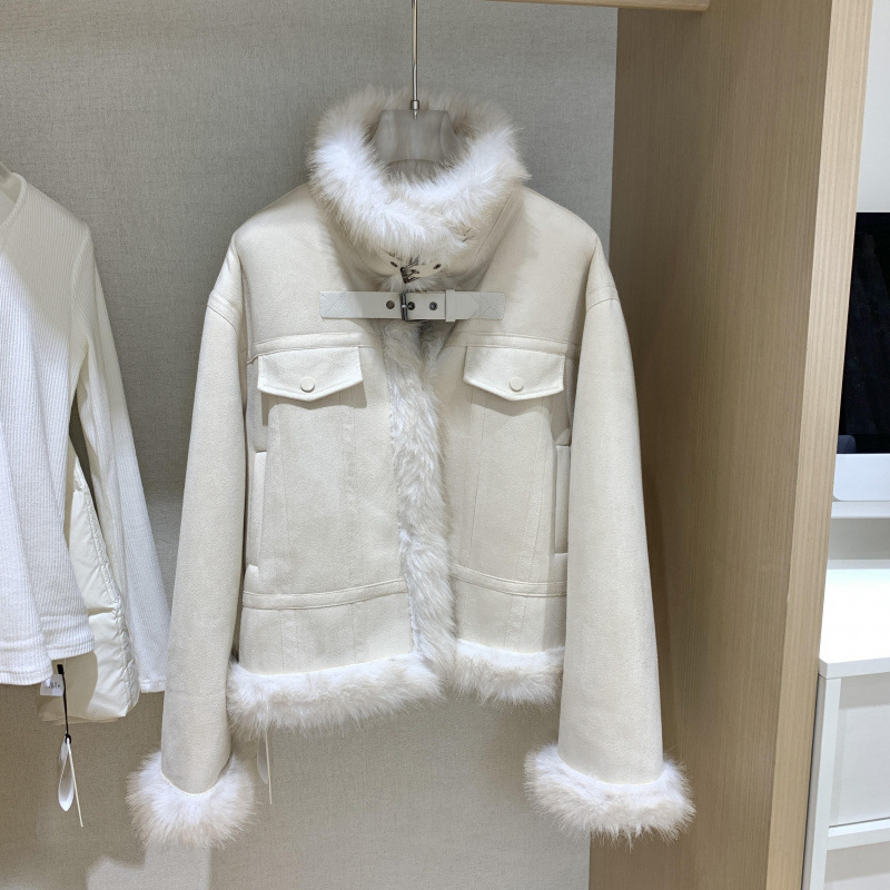 Къса куртка с изкуствен косъм, подплатена с флис, ретро мотоциклетен стил, зимен сезон 2025