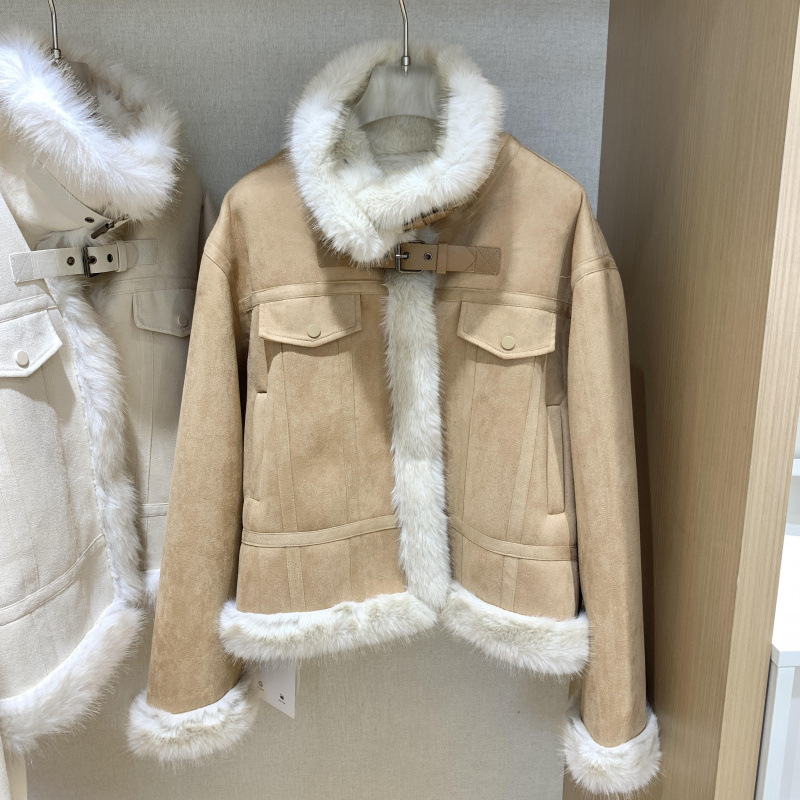 Къса куртка с изкуствен косъм, подплатена с флис, ретро мотоциклетен стил, зимен сезон 2025