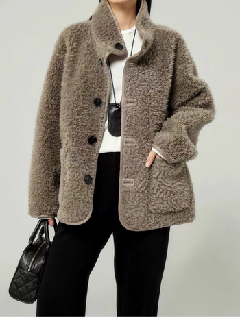 Двупосочно дебело поларено яке със стойка яка, средна дължина