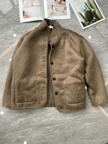 Двупосочно дебело поларено яке със стойка яка, средна дължина