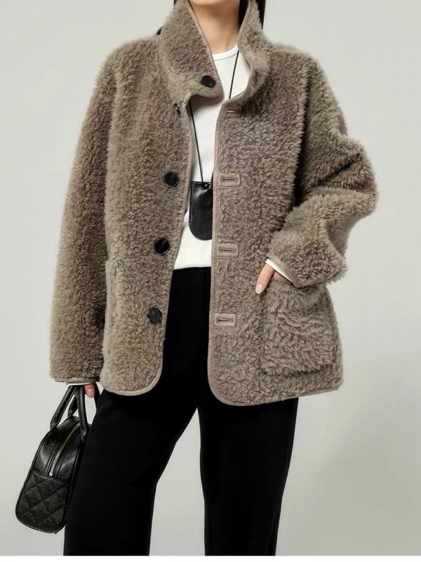 Двупосочно дебело поларено яке със стойка яка, средна дължина