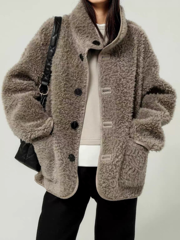 Двупосочно дебело поларено яке със стойка яка, средна дължина