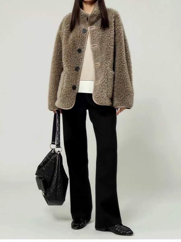 Двупосочно дебело поларено яке със стойка яка, средна дължина