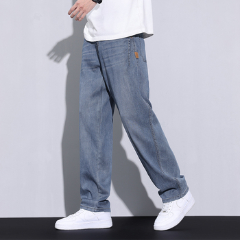 Дънки, прави крачета, средна талия, тънък плат, Lyocell‑памучна смес с множество джобове