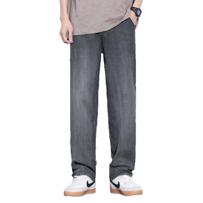 Дънки, прави крачета, средна талия, тънък плат, Lyocell‑памучна смес с множество джобове