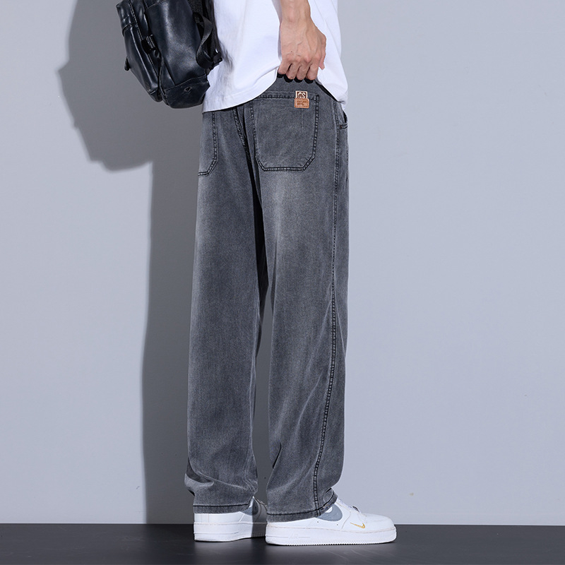 Дънки, прави крачета, средна талия, тънък плат, Lyocell‑памучна смес с множество джобове