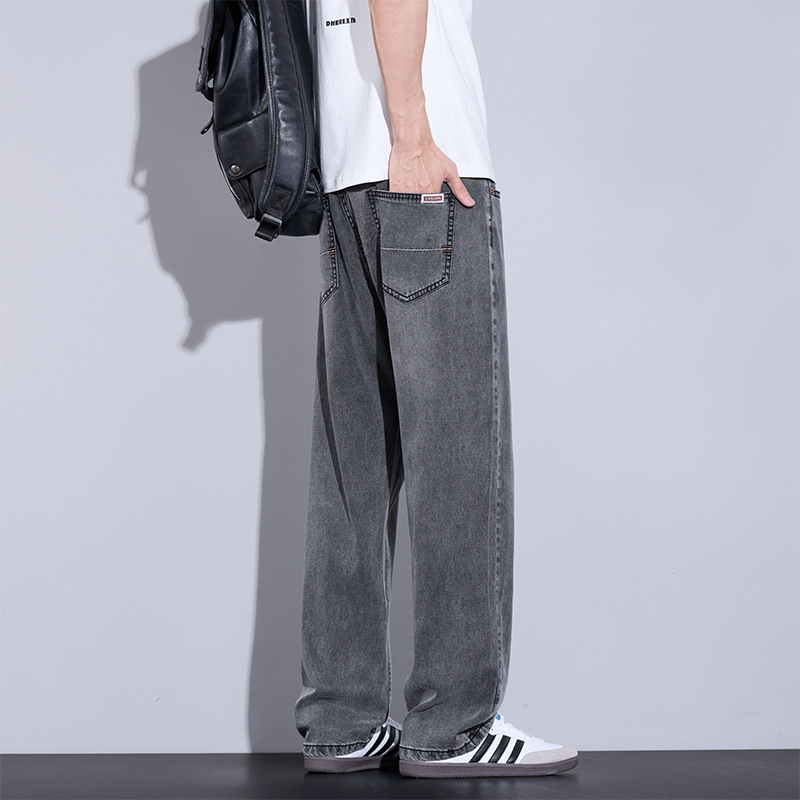 Дънки, прави крачета, средна талия, тънък плат, Lyocell‑памучна смес с множество джобове