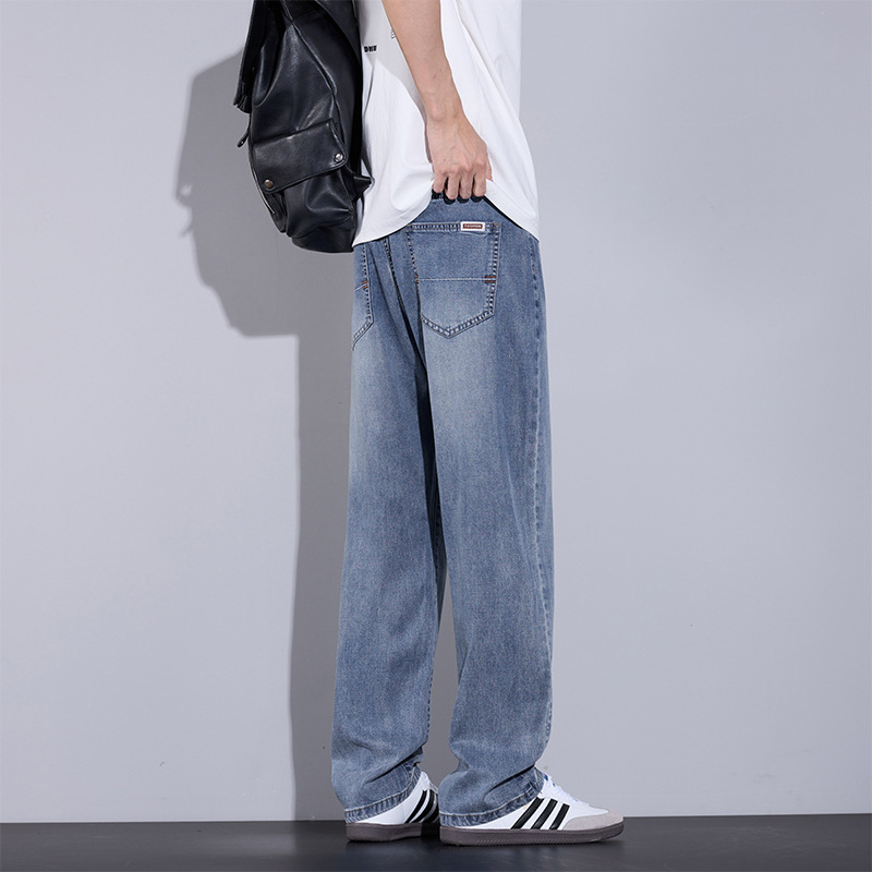 Дънки, прави крачета, средна талия, тънък плат, Lyocell‑памучна смес с множество джобове