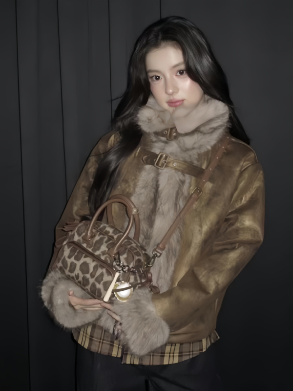 Палто от изкуствен пух за жени, зима 2024, с ревера, дълги ръкави, средна дължина (50–65 см)