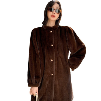 Дамско палто от изкуствена козина, средна дължина, яка-стойка, дълги ръкави, зима 2024