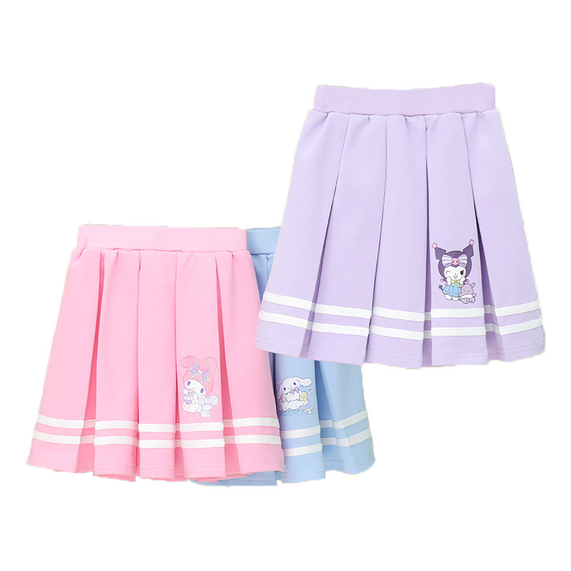 Детска плисирана пола от памук, карикатурен принт, за момичета 3–8 години, лято