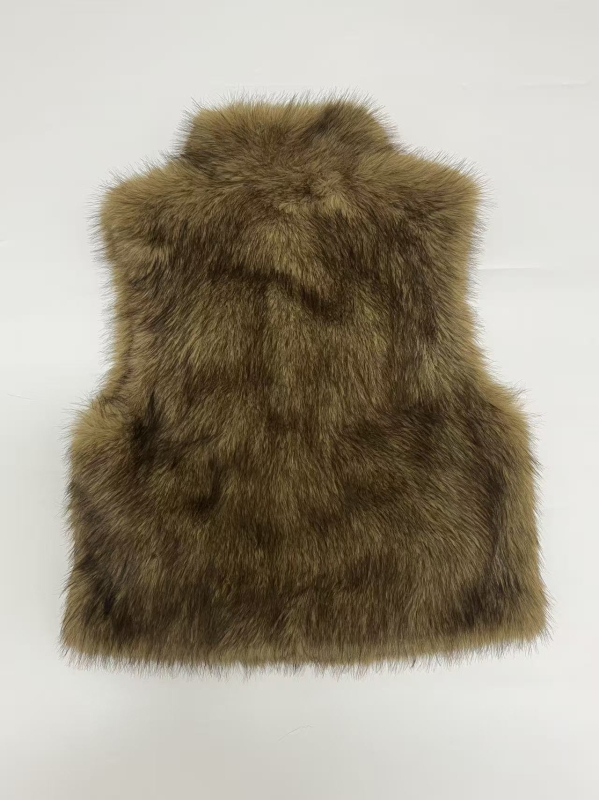 Жилет от изкуствен пух, без ръкави, със стойкова яка, стандартна дължина, полиестерна материя, есенно 2025