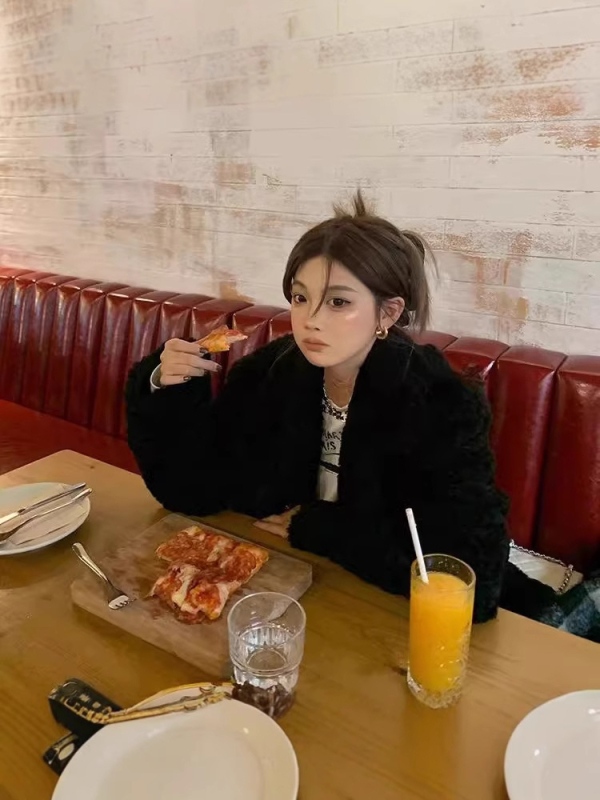 Палто от изкуствена козина за жени, дебел модел за есен-зима, с интегрирана яка от изкуствена козина, екологично чиста козина