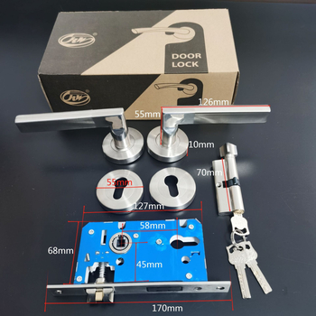 Beltéri ajtó kilincs záró mechanizmussal – rozsdamentes acél; modell HW Split Lock-Straight Handle; beltéri faajtókhoz; modern egyszerű stílus