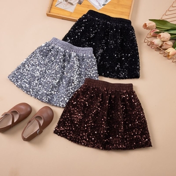 Детска A-line пола от кадифе с пайети, памук 90-95%, принцес стил, пролет 2025