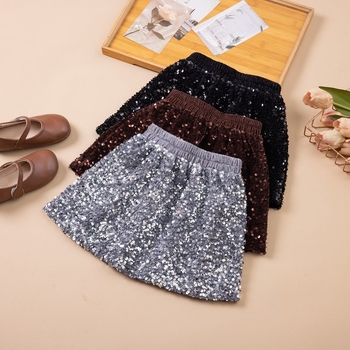 Детска A-line пола от кадифе с пайети, памук 90-95%, принцес стил, пролет 2025