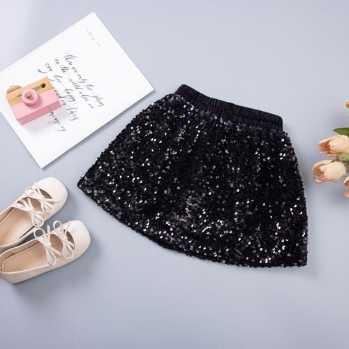 Детска A-line пола от кадифе с пайети, памук 90-95%, принцес стил, пролет 2025