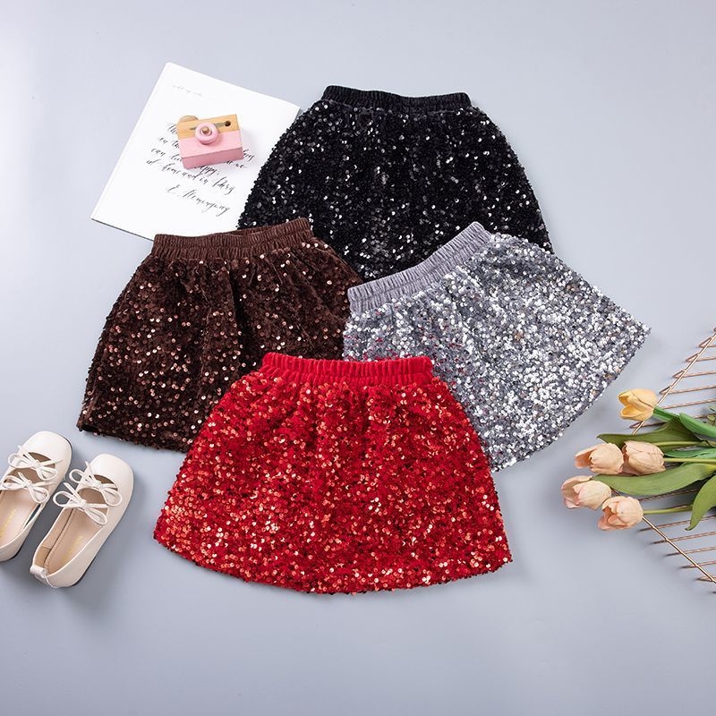 Детска A-line пола от кадифе с пайети, памук 90-95%, принцес стил, пролет 2025