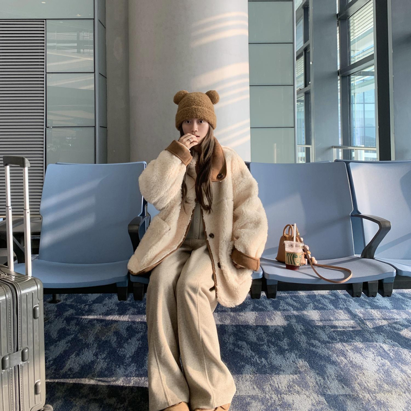 Зимно палто от агнева вълна с двойно лице, корейски стил, средна дължина, 95%+ агнева вълна