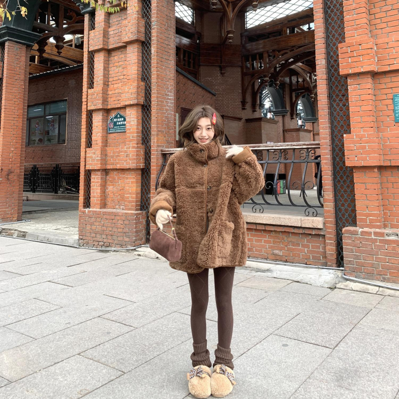 Зимно палто от агнева вълна с двойно лице, корейски стил, средна дължина, 95%+ агнева вълна