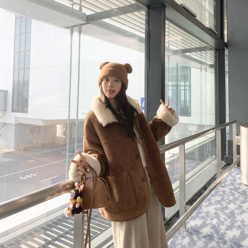 Зимно палто от агнева вълна с двойно лице, корейски стил, средна дължина, 95%+ агнева вълна