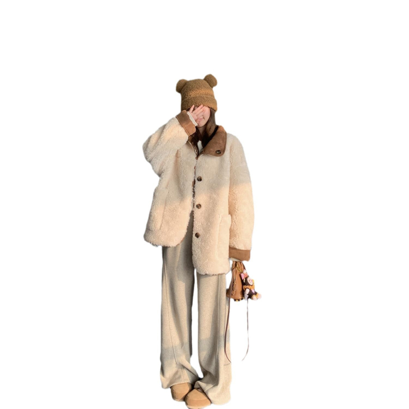 Зимно палто от агнева вълна с двойно лице, корейски стил, средна дължина, 95%+ агнева вълна