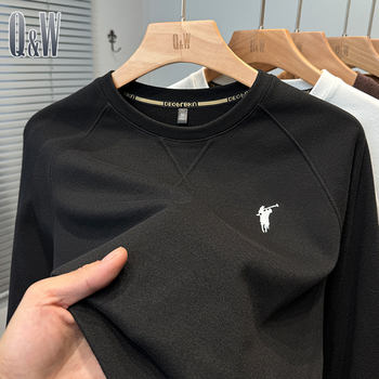 Ανδρικό μακρυμάνικο T-shirt με στρογγυλό λαιμό, βισκόζη ύφασμα, κεντημένο λογότυπο, αντιβακτηριακό, λεπτό ύφασμα