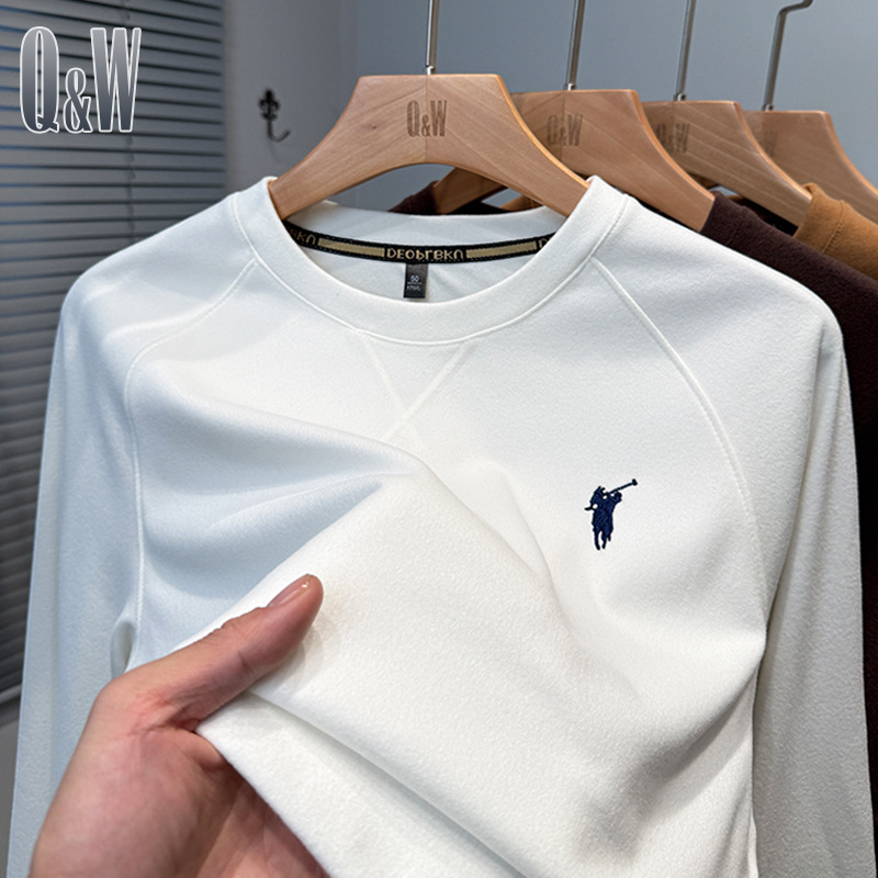 Ανδρικό μακρυμάνικο T-shirt με στρογγυλό λαιμό, βισκόζη ύφασμα, κεντημένο λογότυπο, αντιβακτηριακό, λεπτό ύφασμα