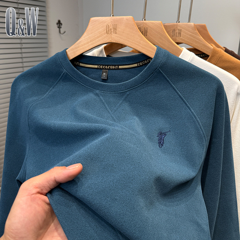 Ανδρικό μακρυμάνικο T-shirt με στρογγυλό λαιμό, βισκόζη ύφασμα, κεντημένο λογότυπο, αντιβακτηριακό, λεπτό ύφασμα
